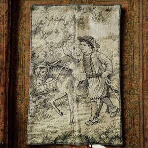 Antique French Country Tapestry Pastoral Children Victorian Brown Cottagecore